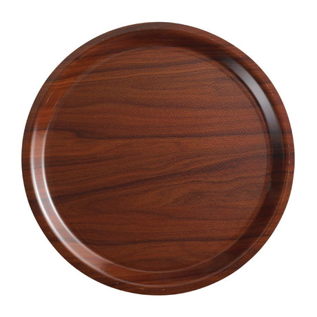 Cambro Mykonos Laminate Round Canteen Trays Walnut 380mm (24 Pack)