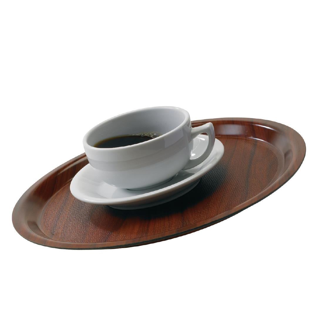 Cambro Mykonos Laminate Round Canteen Trays Walnut 380mm (24 Pack)