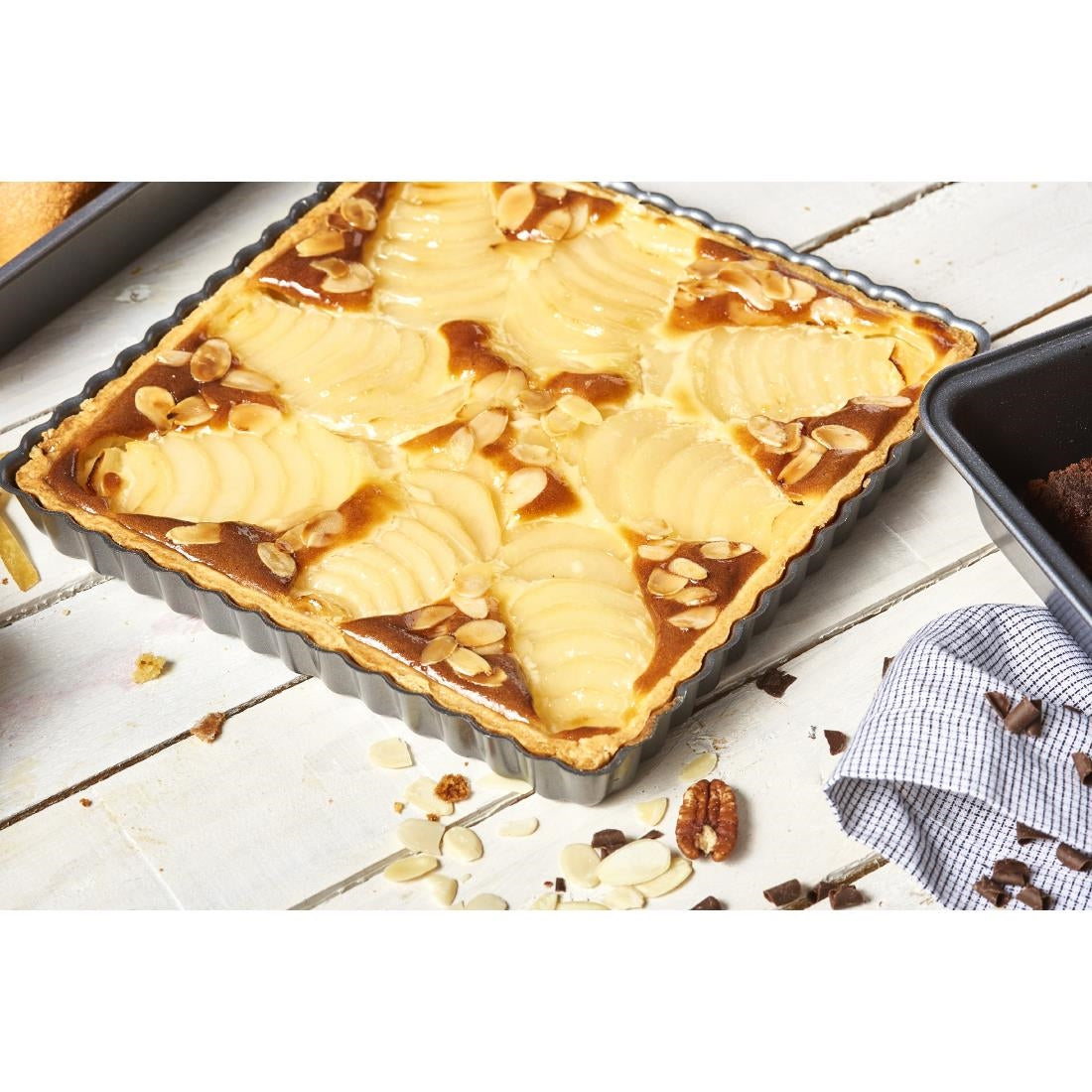 DP744 De Buyer Non-Stick Square Fluted Tart Mould 230mm