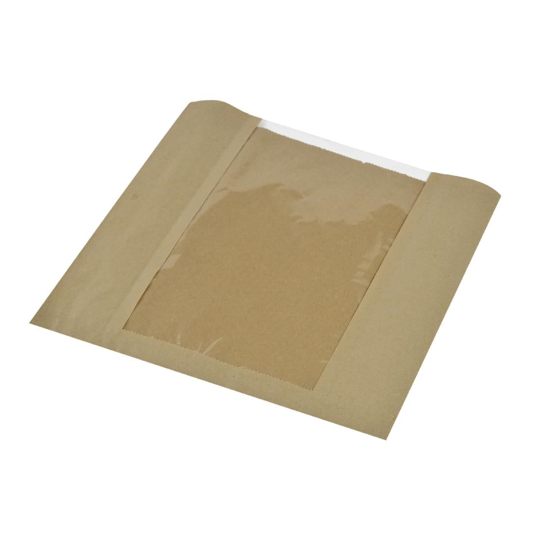 DW638 Vegware Compostable Kraft Sandwich Bags With PLA Window Large (Pack of 1000)