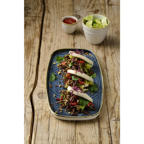 DX027 Churchill Stonecast Blueberry Chefs' Walled Oblong Plate 350mm (Pack of 6) - JD Catering Equipment Solutions Ltd
