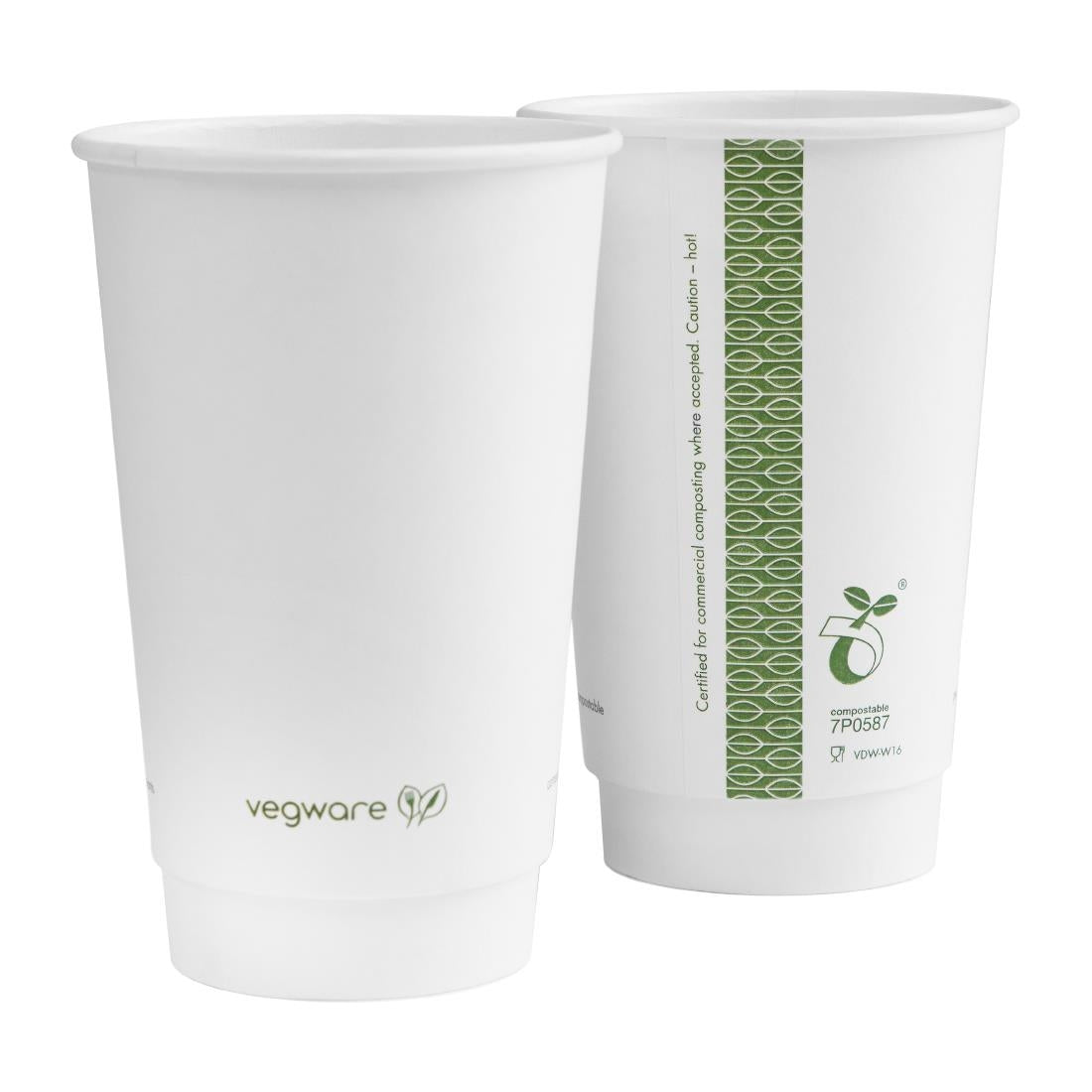 DX578 Vegware Hot Cup White Double Wall 16oz 89-Series (Pack of 400)