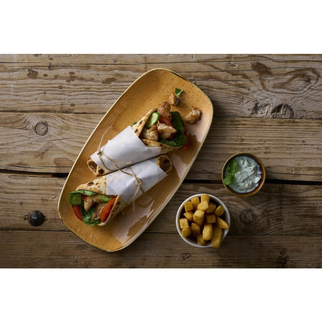 DX782 Churchill Stonecast Tangerine Chefs' Oblong Plate No. 3 (298 x 153mm) (Pack of 12)