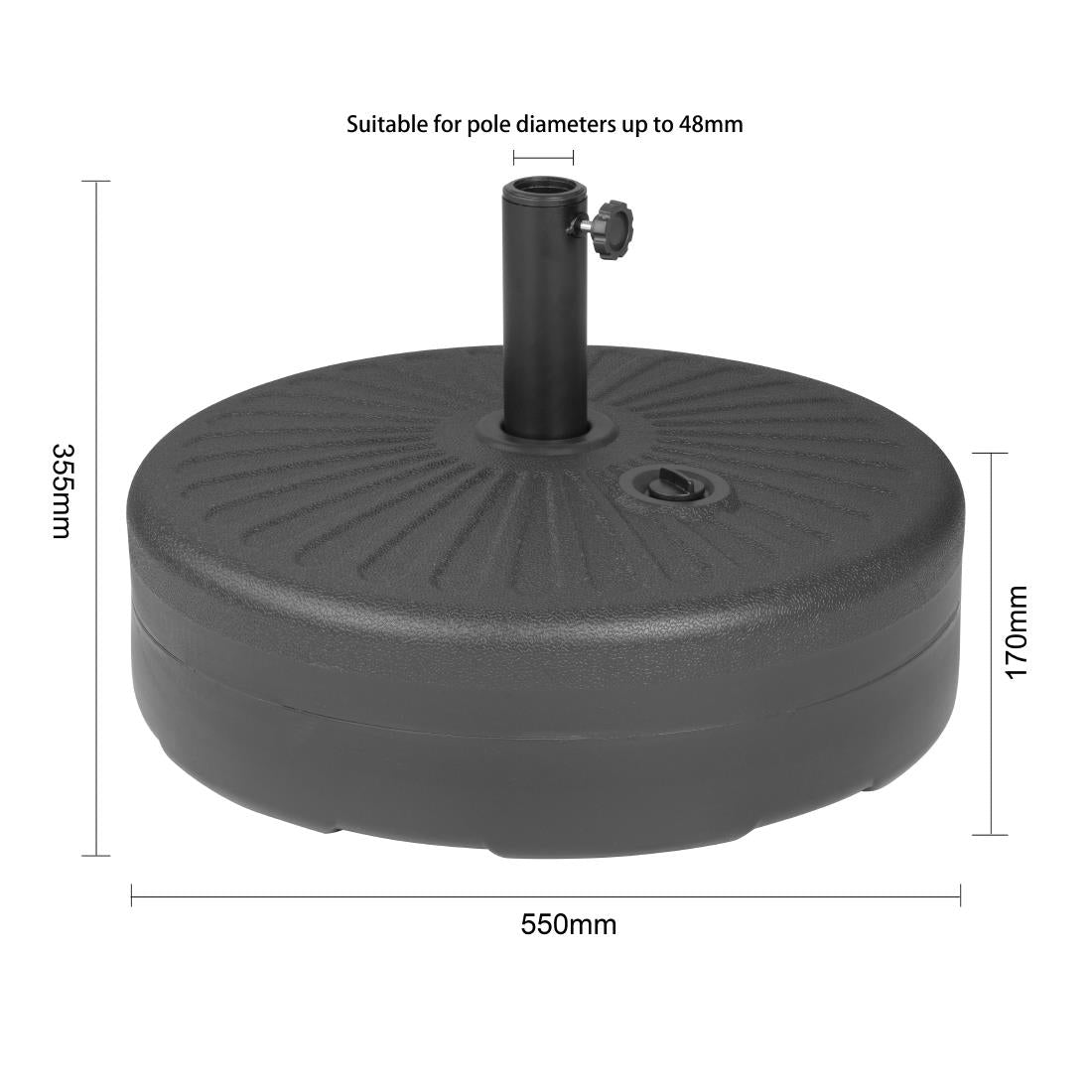 DZ884 Bolero Black Plastic Parasol Base 40Ltr (filled)