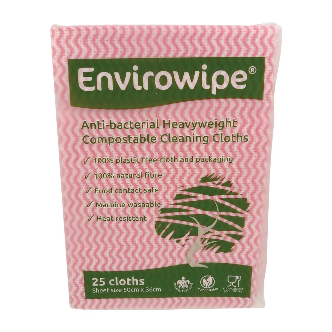 FA209 EcoTech Envirowipe Antibacterial Compostable Cleaning Cloths Red (25 Pack)