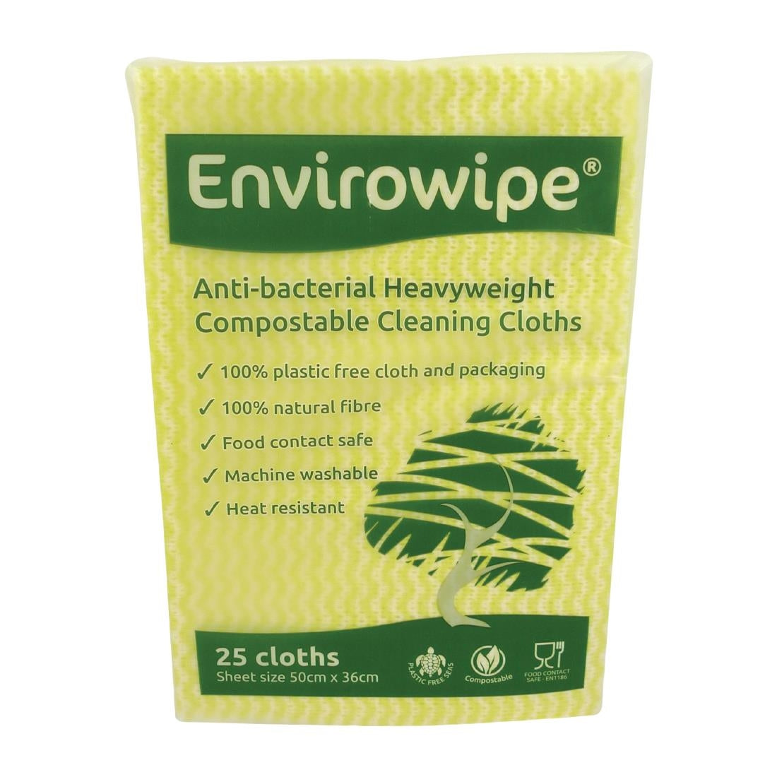 FA210 EcoTech Envirowipe Antibacterial Compostable Cleaning Cloths Yellow (25 Pack)