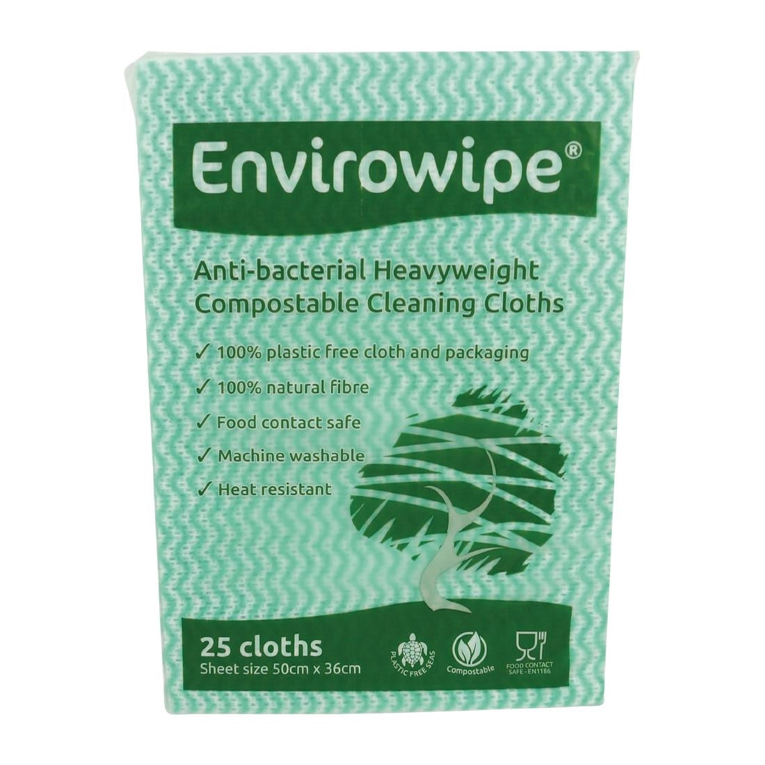 FA211 EcoTech Envirowipe Antibacterial Compostable Cleaning Cloths Green (25 Pack)