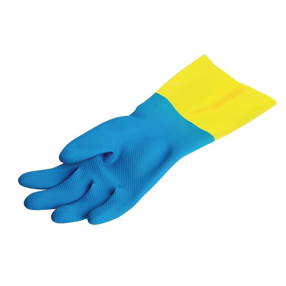 FA296-XL MAPA Alto 405 Liquid-Proof Heavy-Duty Janitorial Gloves Blue and Yellow Extra Large