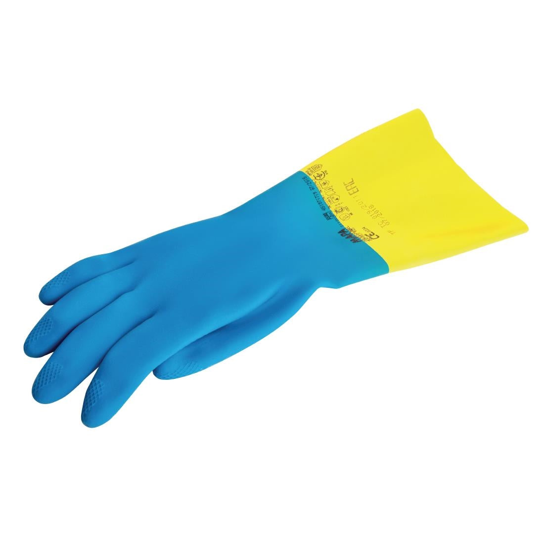 FA296-L MAPA Alto 405 Liquid-Proof Heavy-Duty Janitorial Gloves Blue and Yellow Large