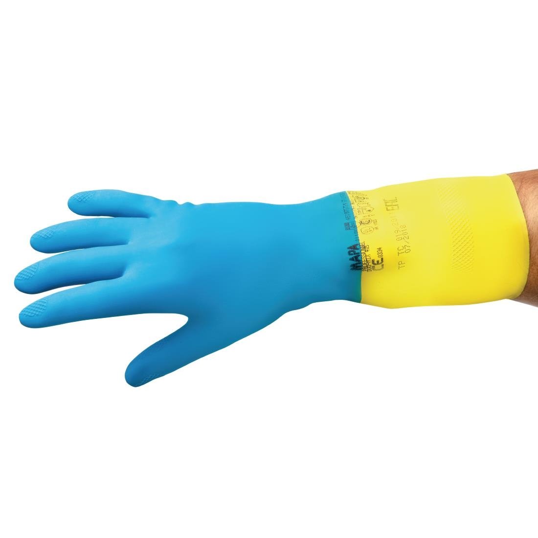 FA296-XL MAPA Alto 405 Liquid-Proof Heavy-Duty Janitorial Gloves Blue and Yellow Extra Large
