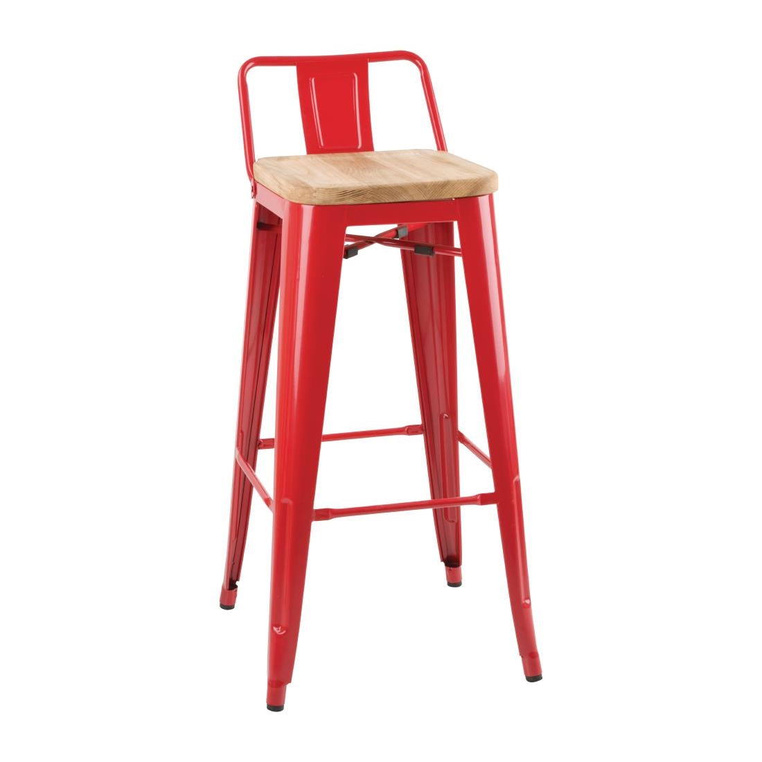 FB626 Bolero Bistro Backrest High Stools with Wooden Seat Pad Red (Pack of 4)