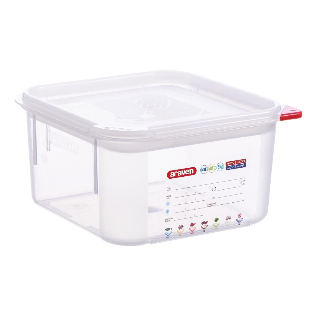 FU100 Araven Squared Transparent Polypropylene Container with Lid 2Ltr