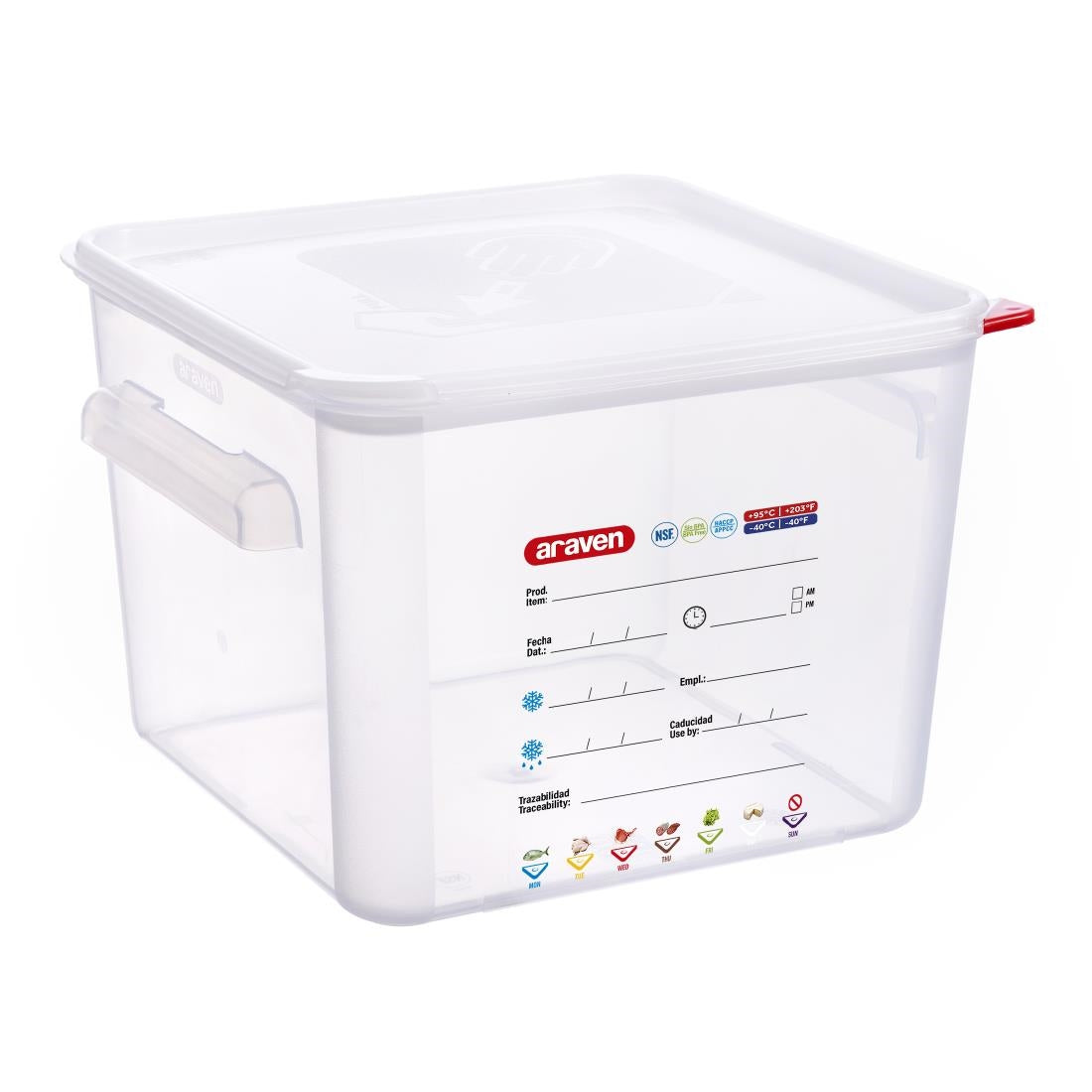 FU104 Araven Squared Transparent Polypropylene Container with Lid 12Ltr