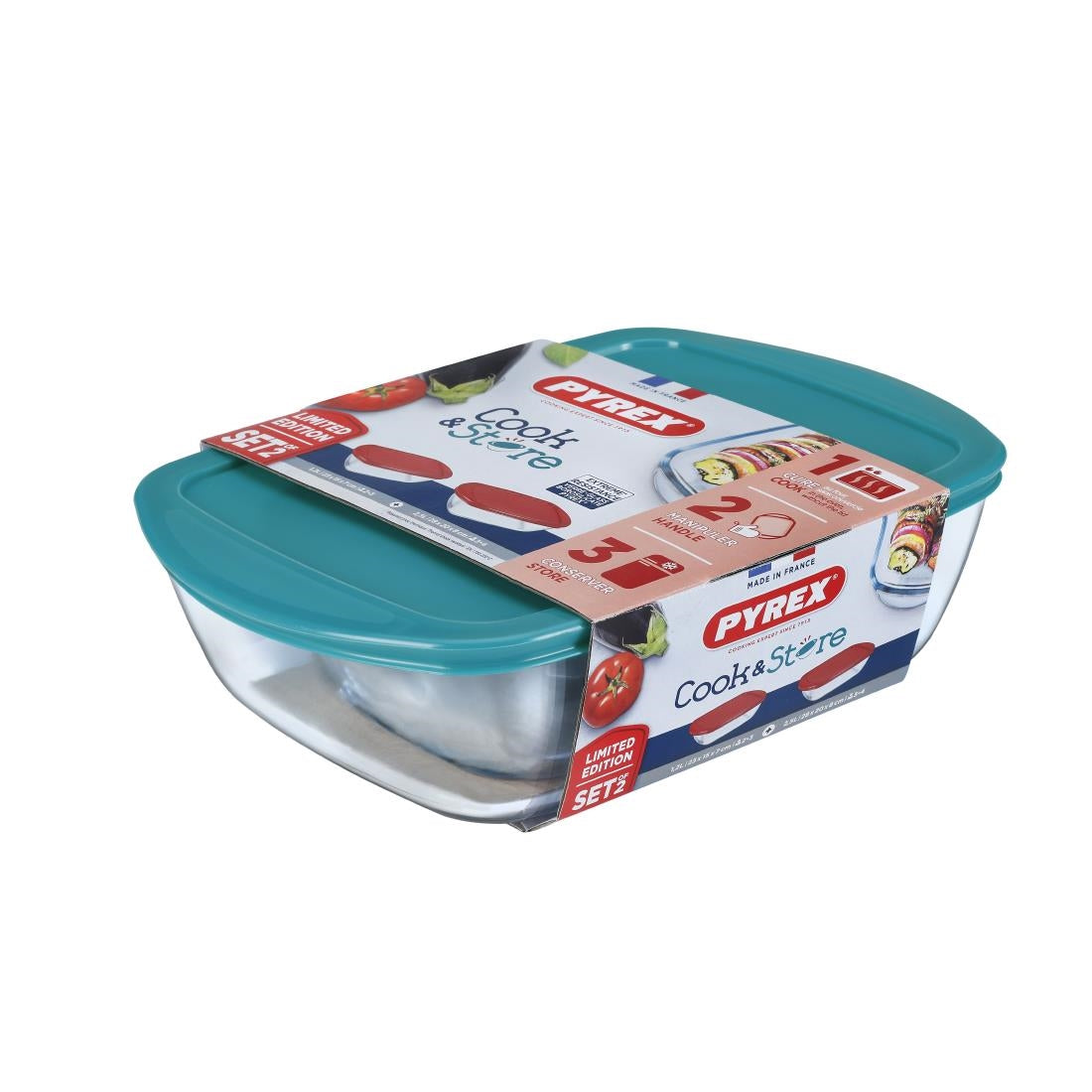 FU125 Pyrex Cook & Store Set Blue Lid 1.1Ltr & 2.5Ltr