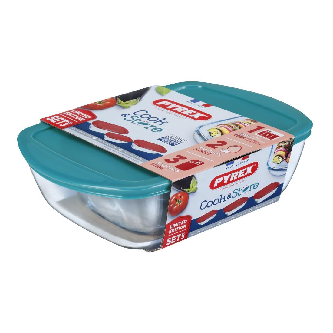 FU126 Pyrex Cook & Store 3 Piece Set 0.4Ltr & 1.1Ltr & 2.5Ltr