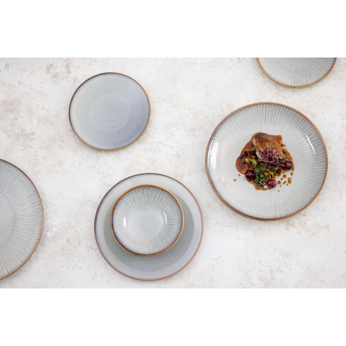 FU197 Olympia Drift Grey Embossed Coupe Low Bowls 260mm (Pack of 4)