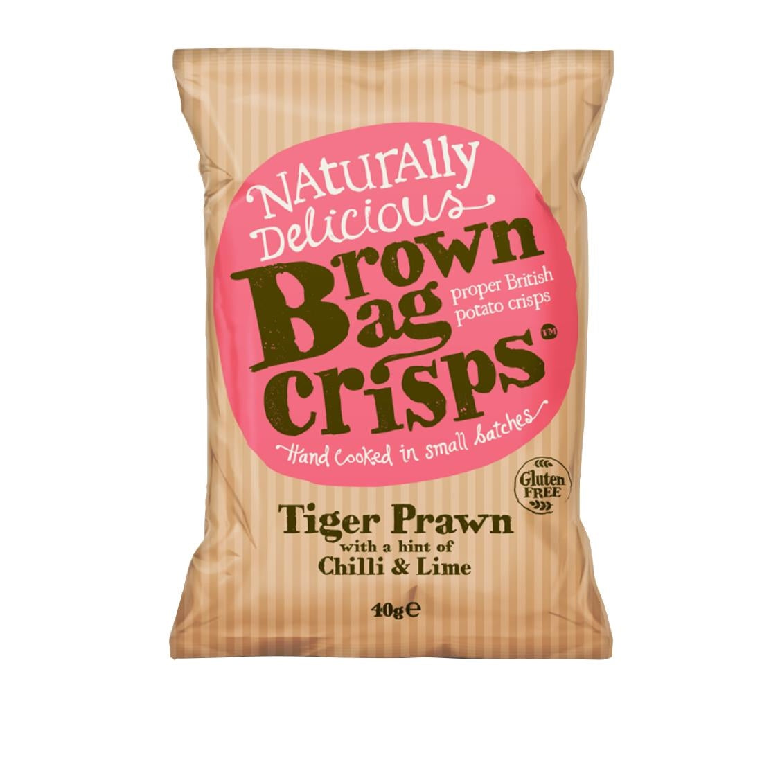 FU434 Brown Bag Crisps Tiger Prawn Chilli and Lime 40g (Pack of 20)