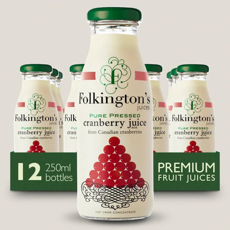 FU465 Folkington's Juices Cranberry Glass Bottle 250ml (Pack of 12) - JD Catering Equipment Solutions Ltd