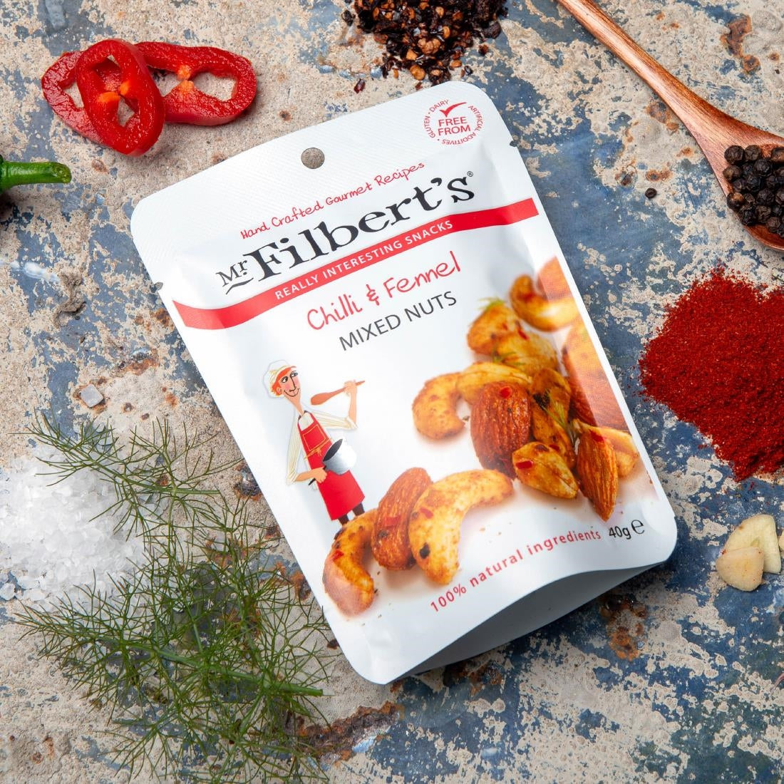 FU480 Mr Filbert's Chilli & Fennel Mixed Nuts 40g (Pack of 20)