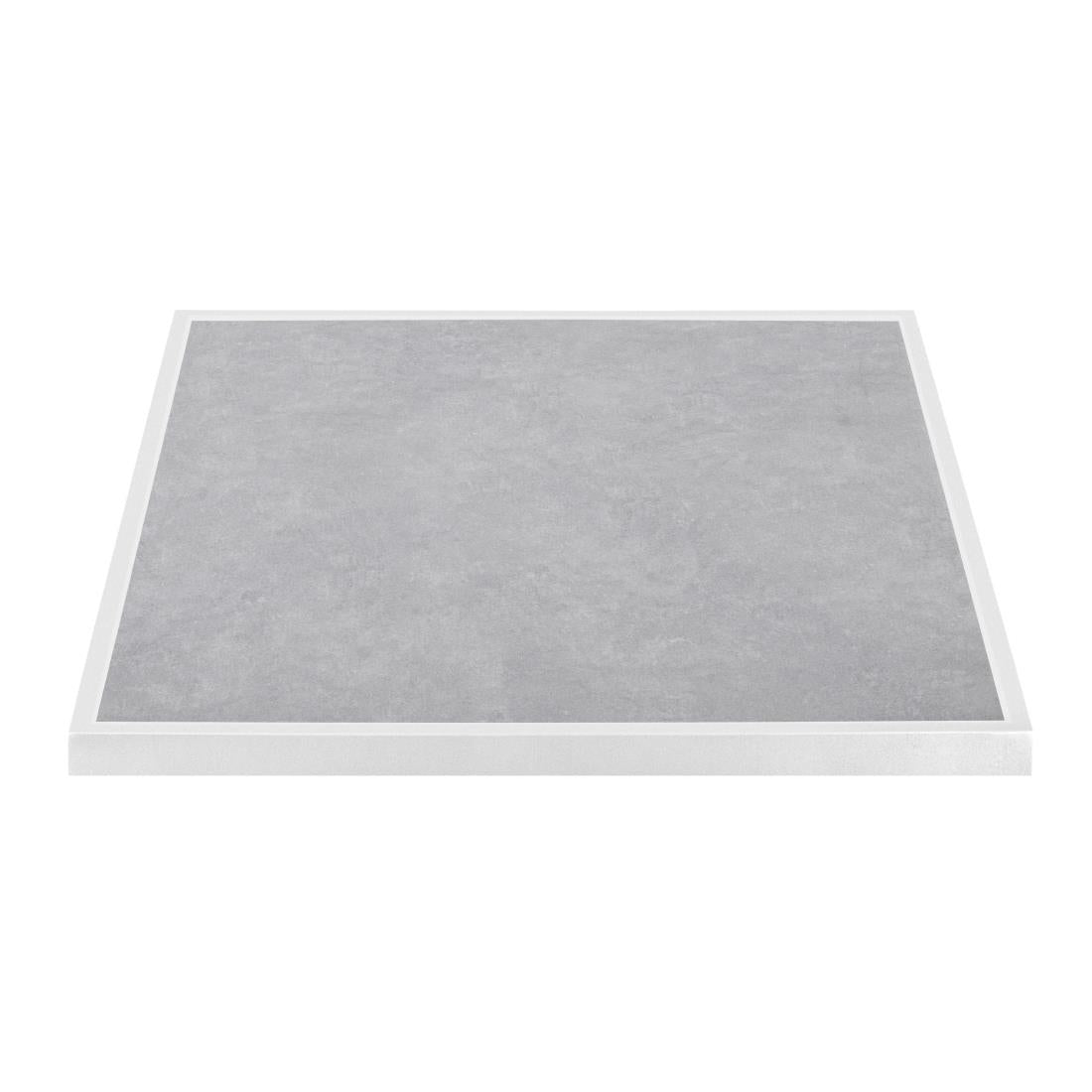 FU514 Bolero Light Grey Stone Effect Outdoor Tempered Glass Table Top White Trim 700mm