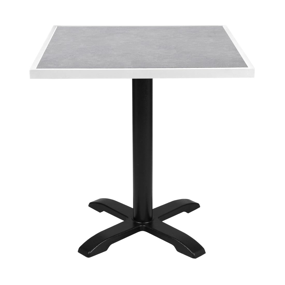 FU514 Bolero Light Grey Stone Effect Outdoor Tempered Glass Table Top White Trim 700mm
