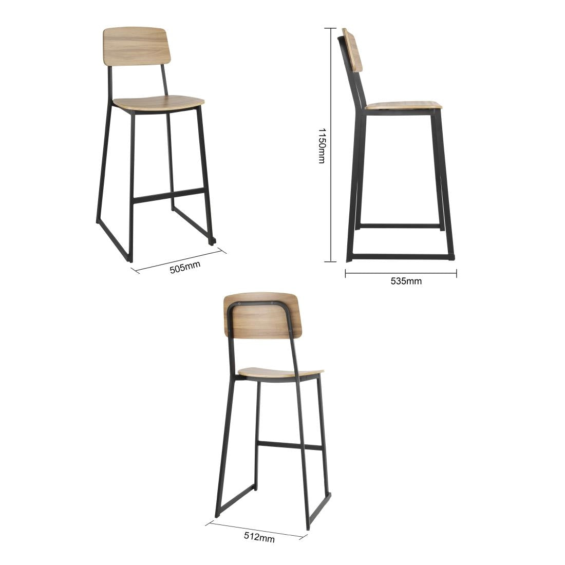 FU525 Bolero Beaufort Wooden Interior High Stools (Pack of 2)