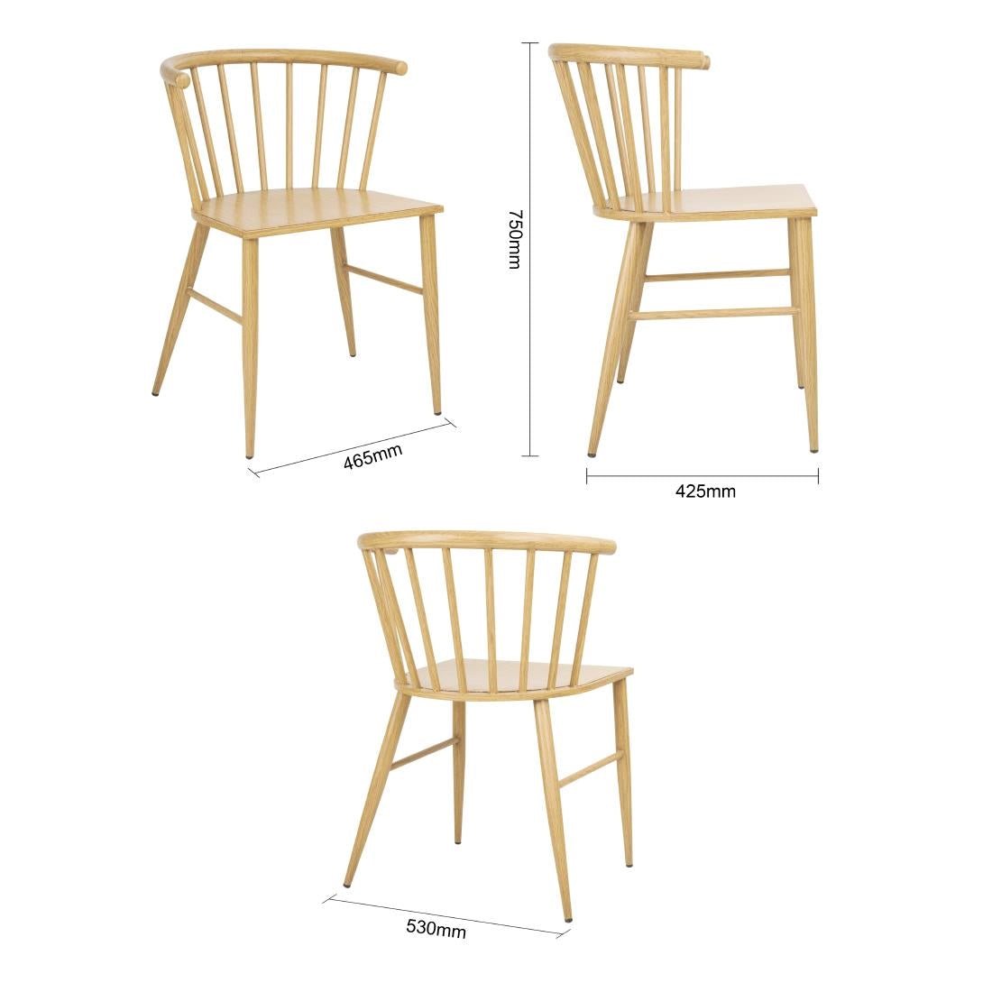 FU526 Bolero Harrowdene Metal Side Chairs Wood Effect (Pack of 2)