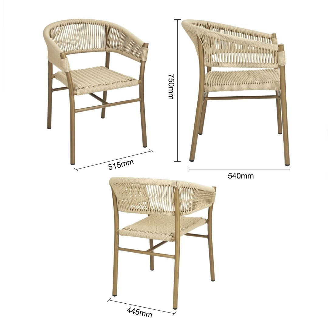 FU532 Bolero Florence Natural Rope Twist Wicker Chairs (Pack of 2)