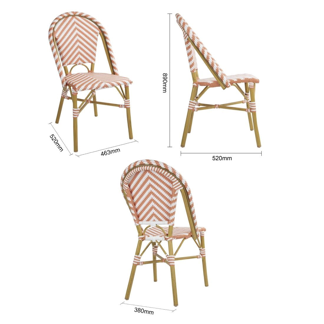 FU534 Bolero Parisian Style Rattan Side Chair Coral (Pack of 2)