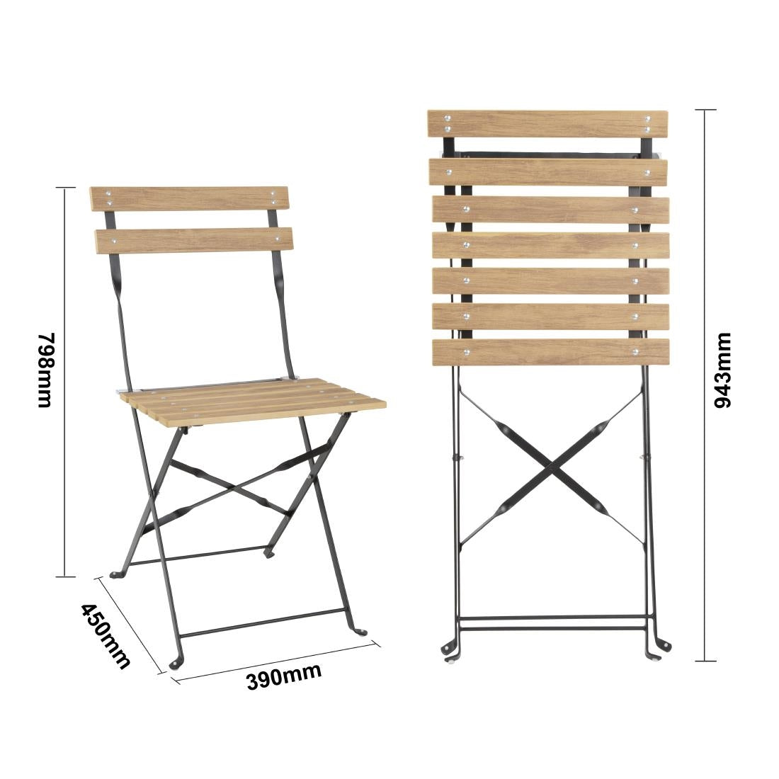 FU539 Bolero Perth Pavement Style Folding Chairs Wood Effect (Pack of 2)