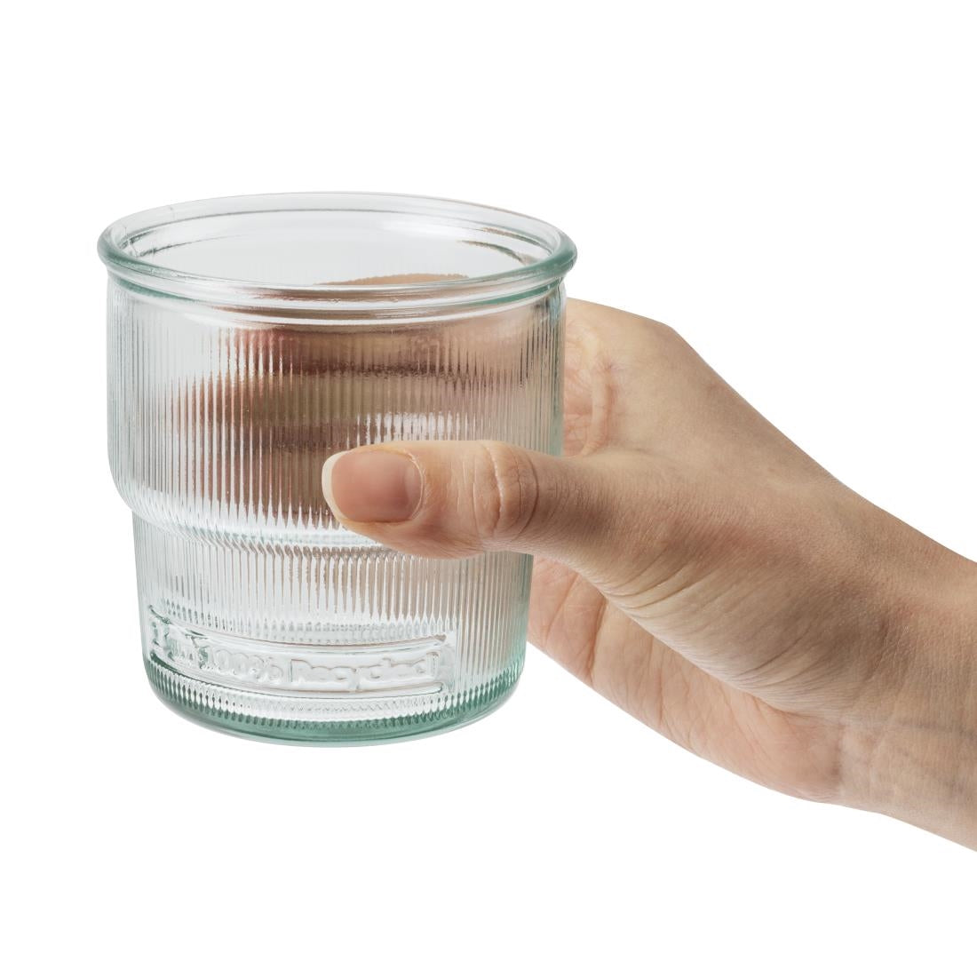 FU597 Olympia Recycled Glass Ribbed Stackable Tumblers 300ml (Pack of 6)
