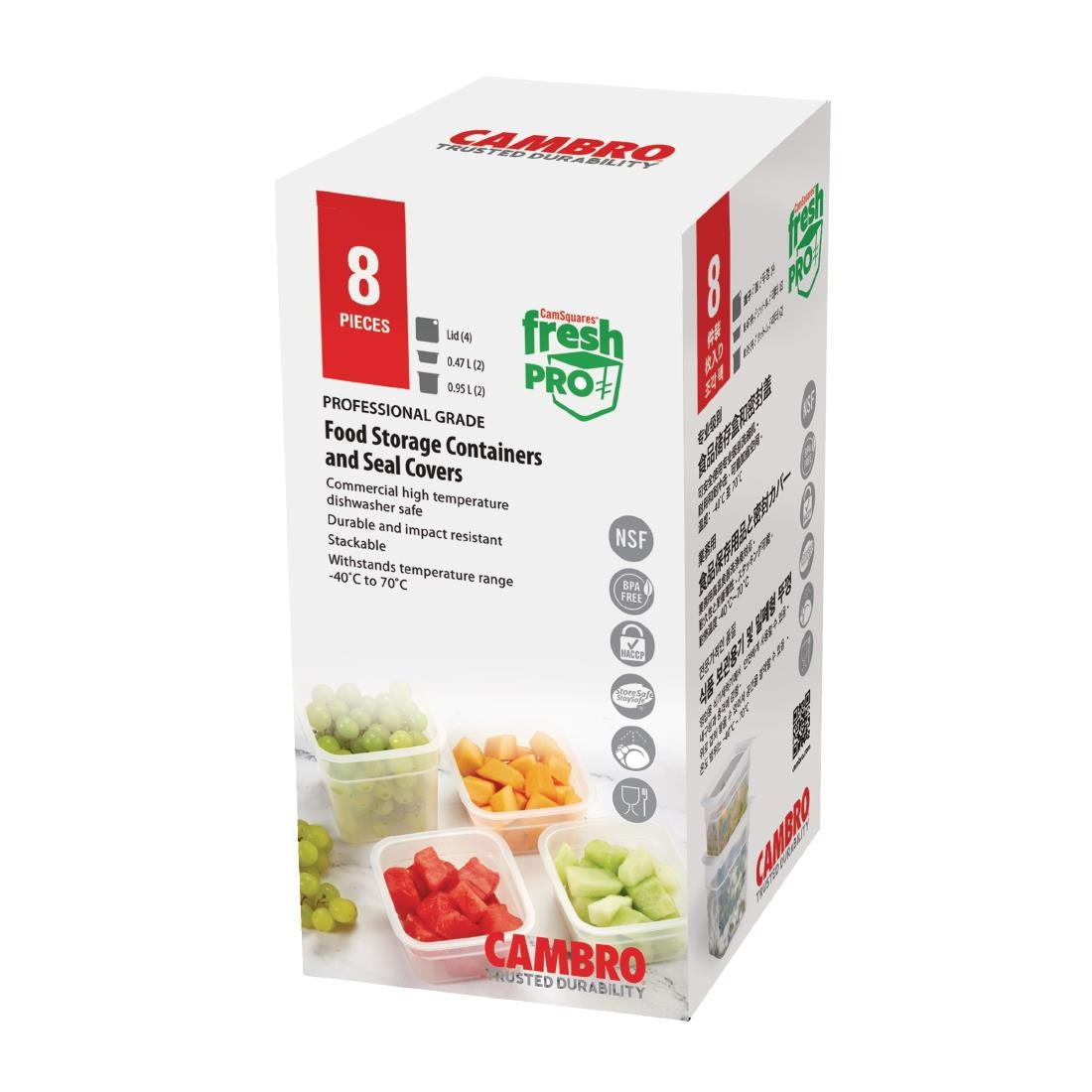 FU680 Cambro FreshPro Food Containers with Lid (Pack of 2 x 0.95ltr and 2 x 0.47Ltr)