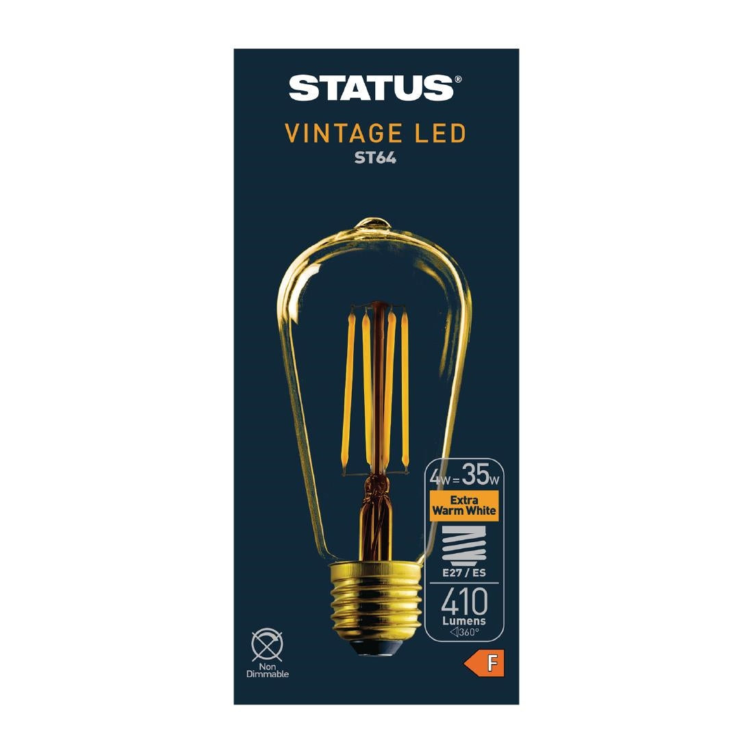 FW528 Status 320 Lumens Pear Golden Light Bulb Crystalite Antique LED ST64 ES 4w