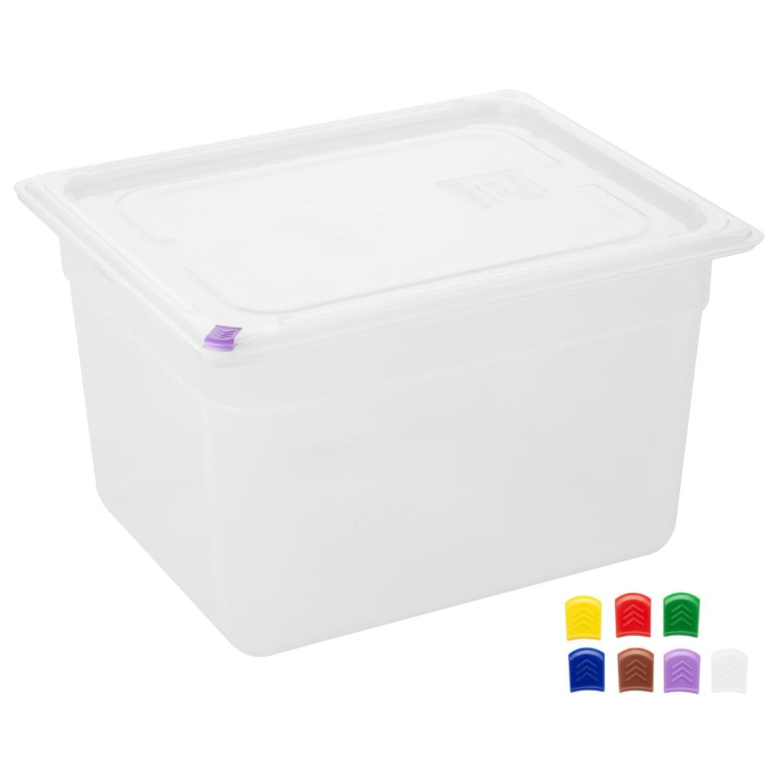 FZ091 Hygiplas Click PP GN Pan 1/2 with Lid and 7 colour clips-200mm 11.7Ltr (Pack 4)