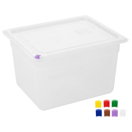 FZ091 Hygiplas Click PP GN Pan 1/2 with Lid and 7 colour clips-200mm 11.7Ltr (Pack 4)