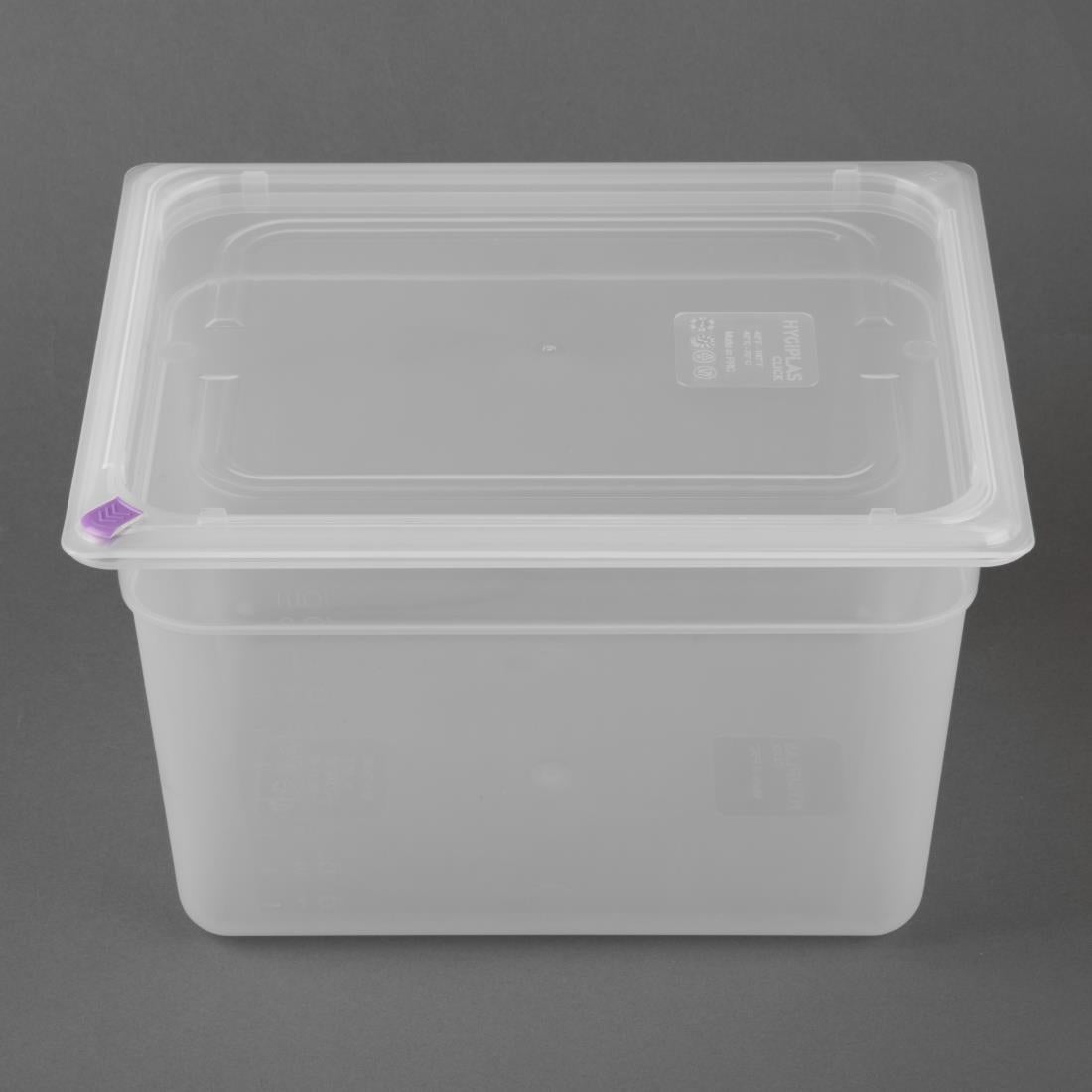 FZ091 Hygiplas Click PP GN Pan 1/2 with Lid and 7 colour clips-200mm 11.7Ltr (Pack 4)