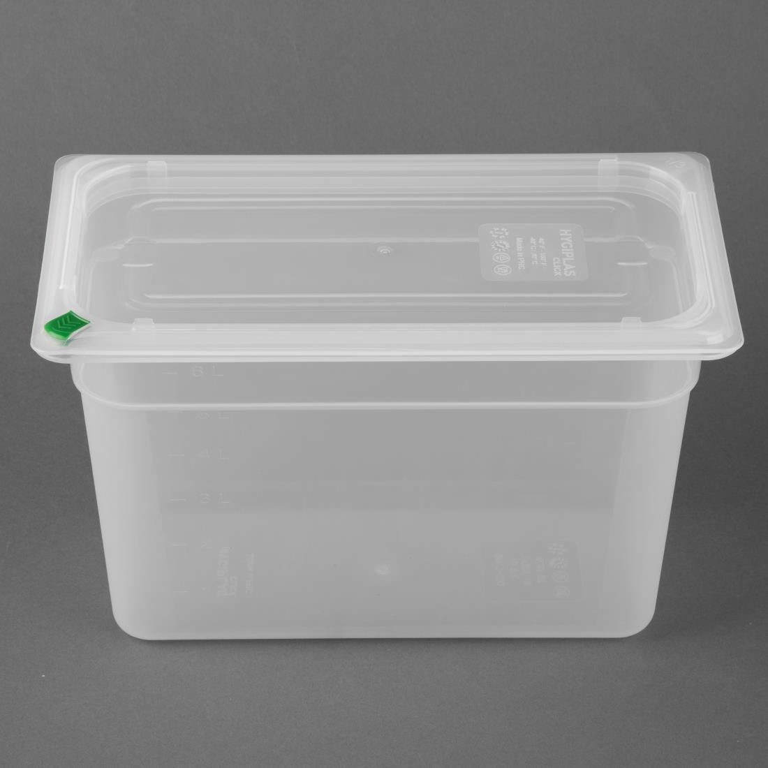 FZ094 Hygiplas Click PP GN Pan 1/3 with Lid and 7 colour clip -200mm 6 9/10Ltr(Pack 4)