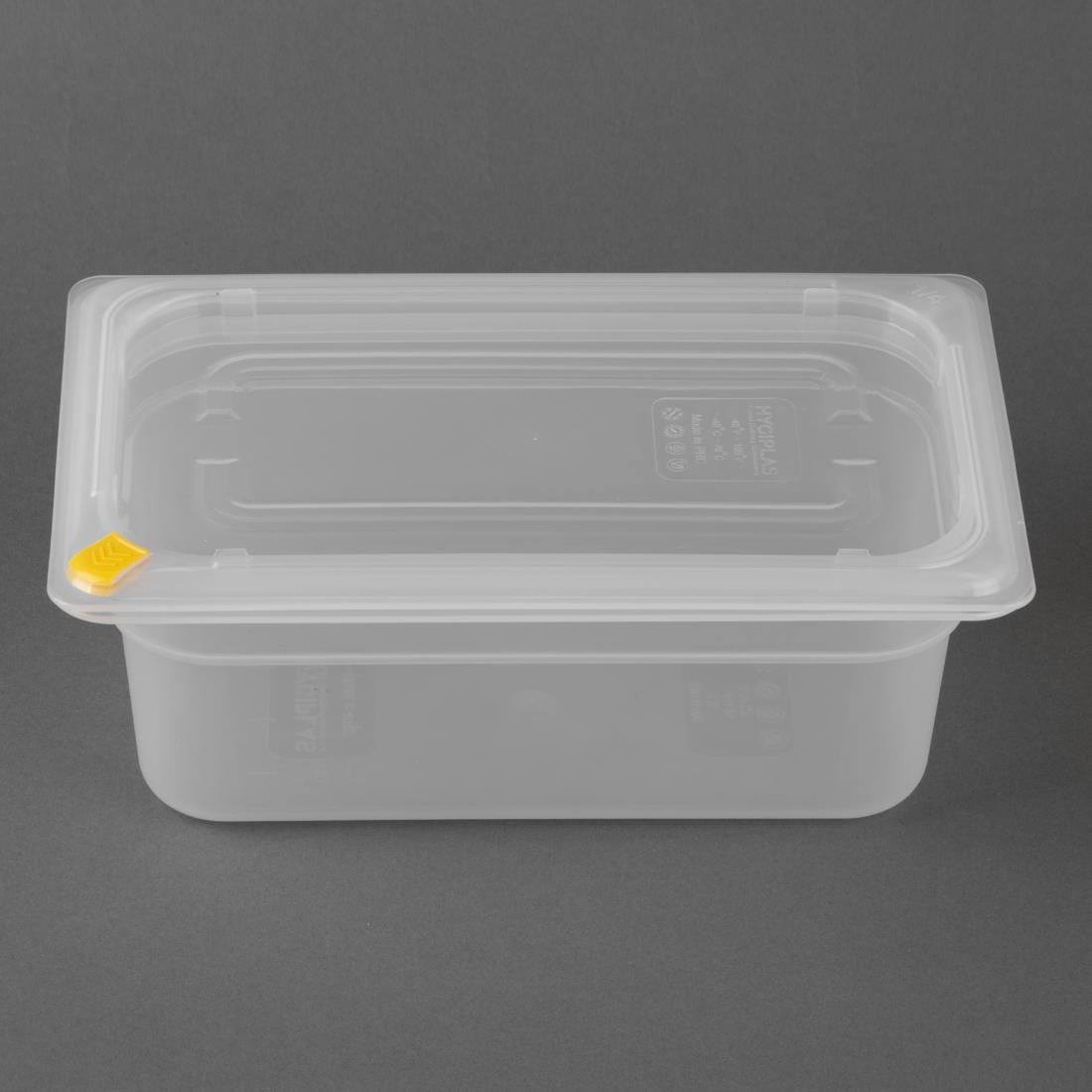 FZ095 Hygiplas Click PP GN Pan 1/4 with Lid and 7 colour clips-100mm 2.5Ltr (Pack 4)