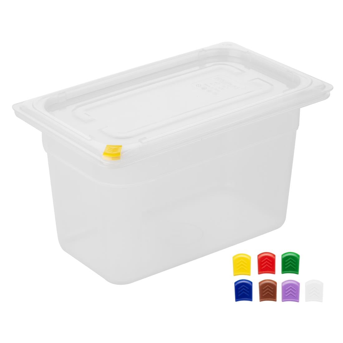 FZ096 Hygiplas Click PP GN Pan 1/4 with Lid and 7 colour clips-150mm 3.7Ltr (Pack 4)