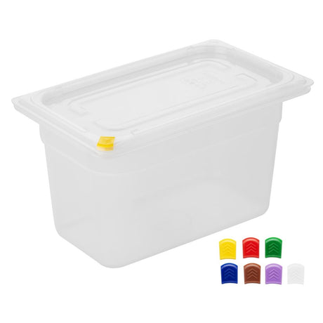 FZ096 Hygiplas Click PP GN Pan 1/4 with Lid and 7 colour clips-150mm 3.7Ltr (Pack 4)