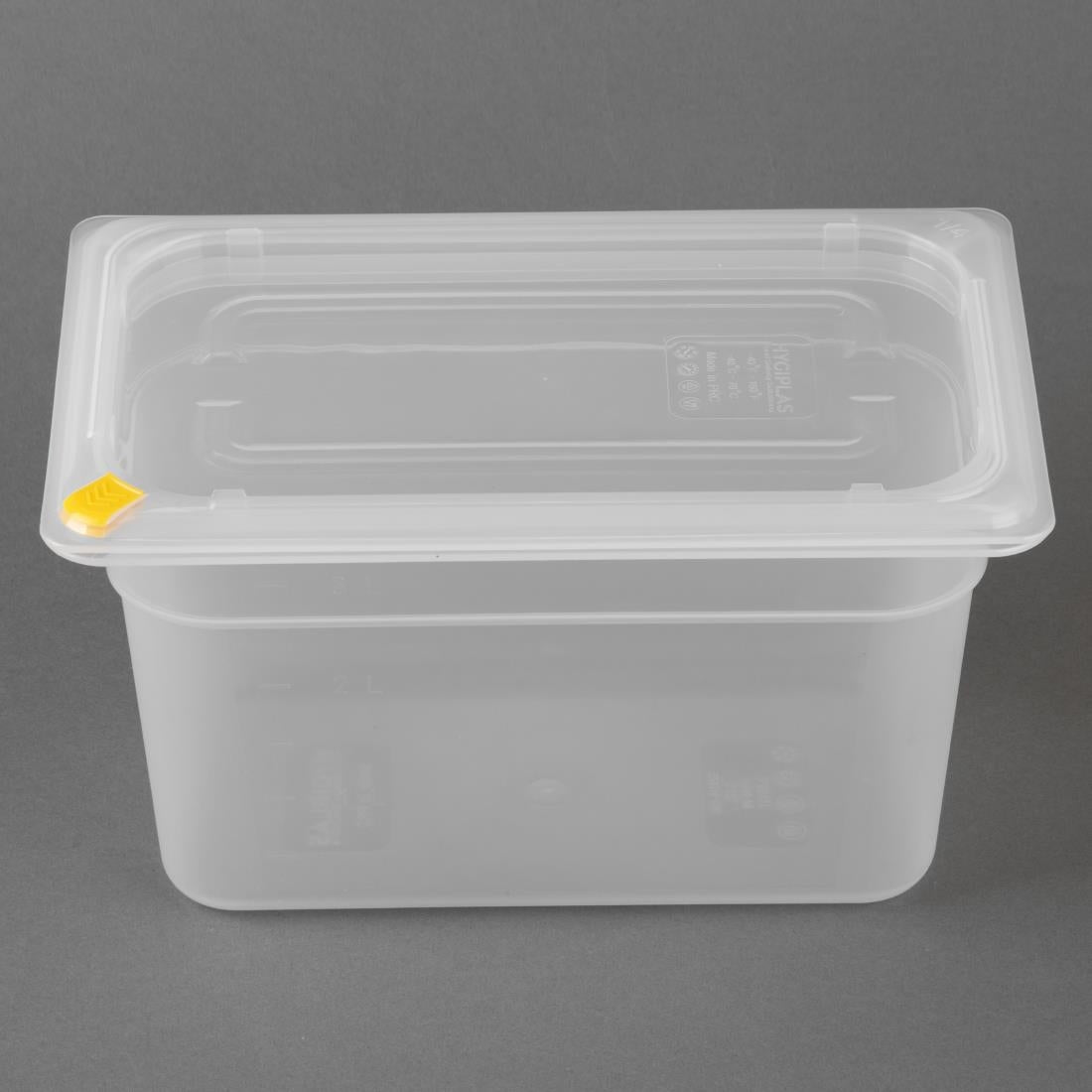 FZ096 Hygiplas Click PP GN Pan 1/4 with Lid and 7 colour clips-150mm 3.7Ltr (Pack 4)