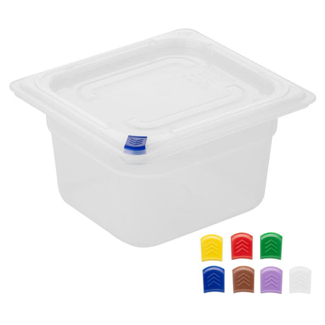 FZ097 Hygiplas Click PP GN Pan 1/6 with Lid and 7 colour clips-100mm 1.5Ltr (Pack 4)