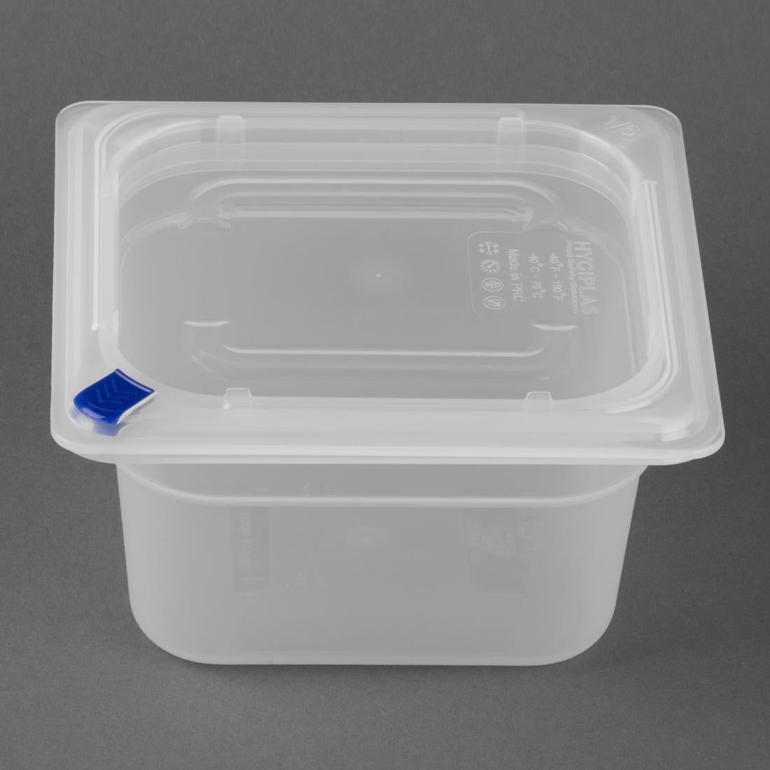 FZ097 Hygiplas Click PP GN Pan 1/6 with Lid and 7 colour clips-100mm 1.5Ltr (Pack 4)
