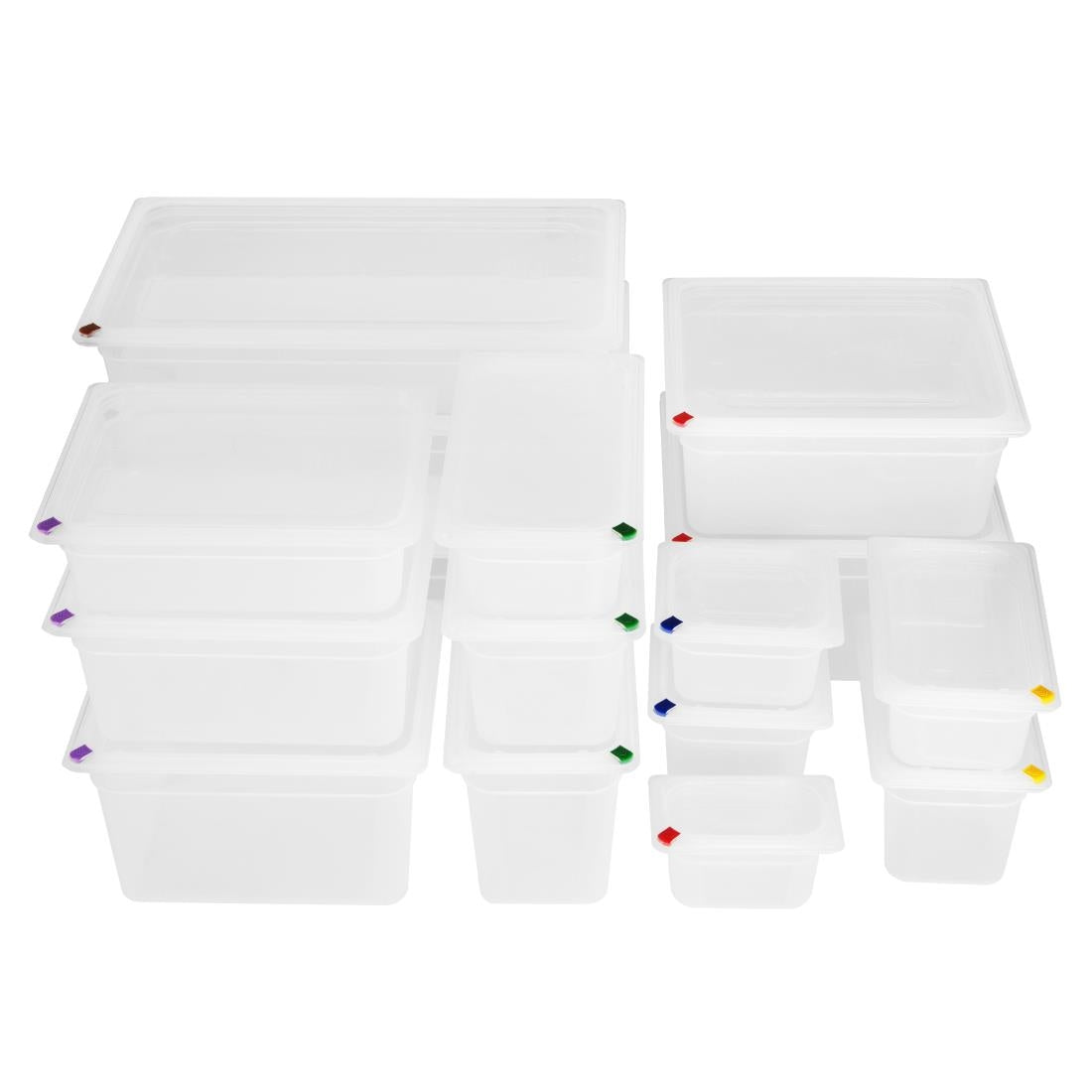 FZ097 Hygiplas Click PP GN Pan 1/6 with Lid and 7 colour clips-100mm 1.5Ltr (Pack 4)