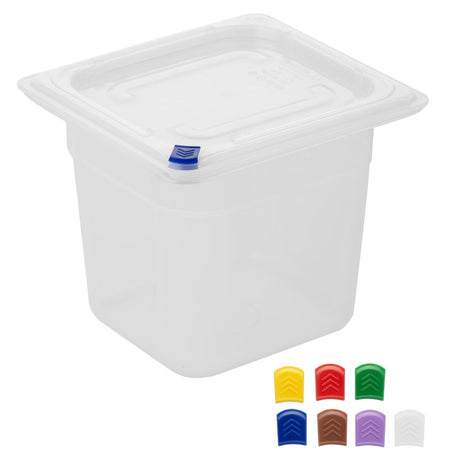 FZ098 Hygiplas Click PP GN Pan 1/6 with Lid  and 7 colour clips -150mm 2.2Ltr (Pack 4)
