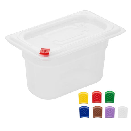 FZ099 Hygiplas Click PP GN Pan 1/9 with Lid  and 7 colour clips -100mm 0.85Ltr(Pack 4)