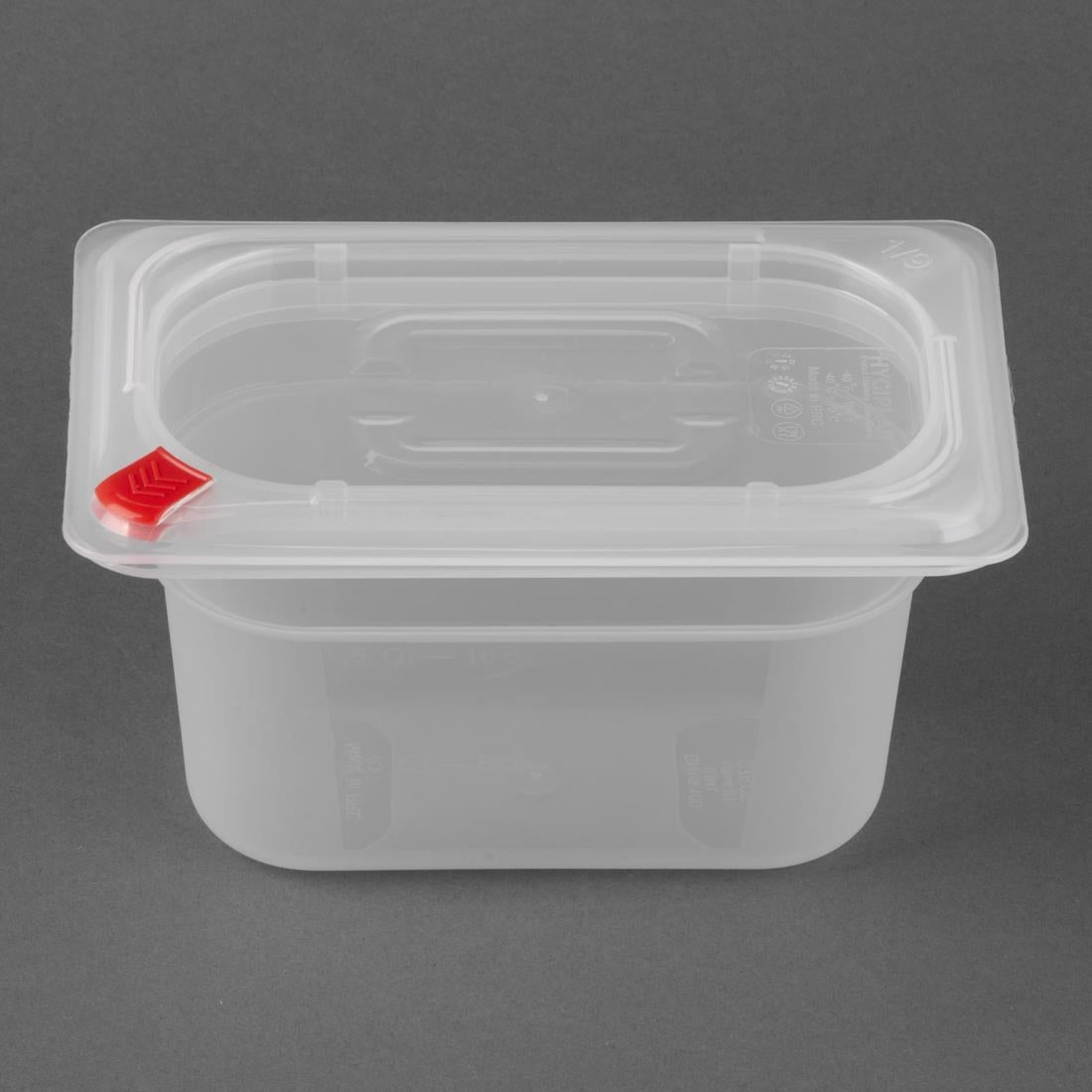FZ099 Hygiplas Click PP GN Pan 1/9 with Lid  and 7 colour clips -100mm 0.85Ltr(Pack 4)
