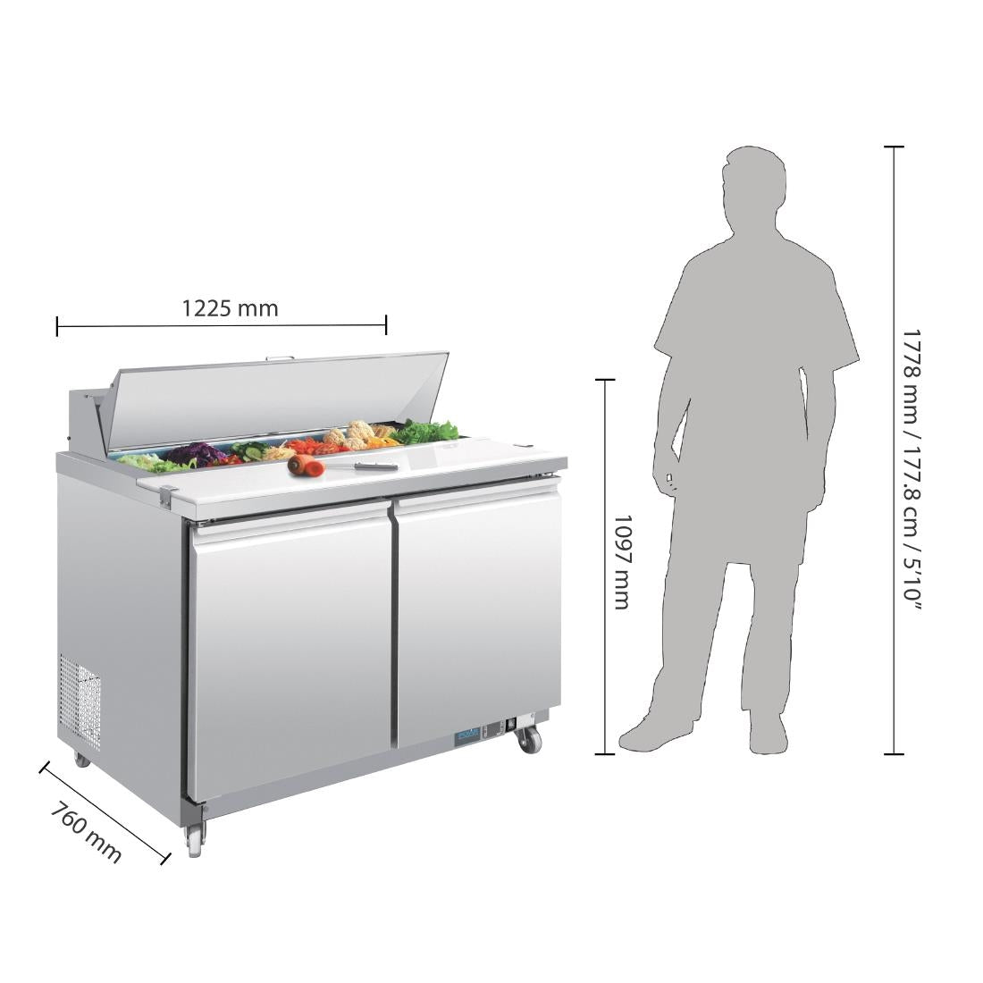 GD882 Polar U-Series Double Door Prep Counter Fridge