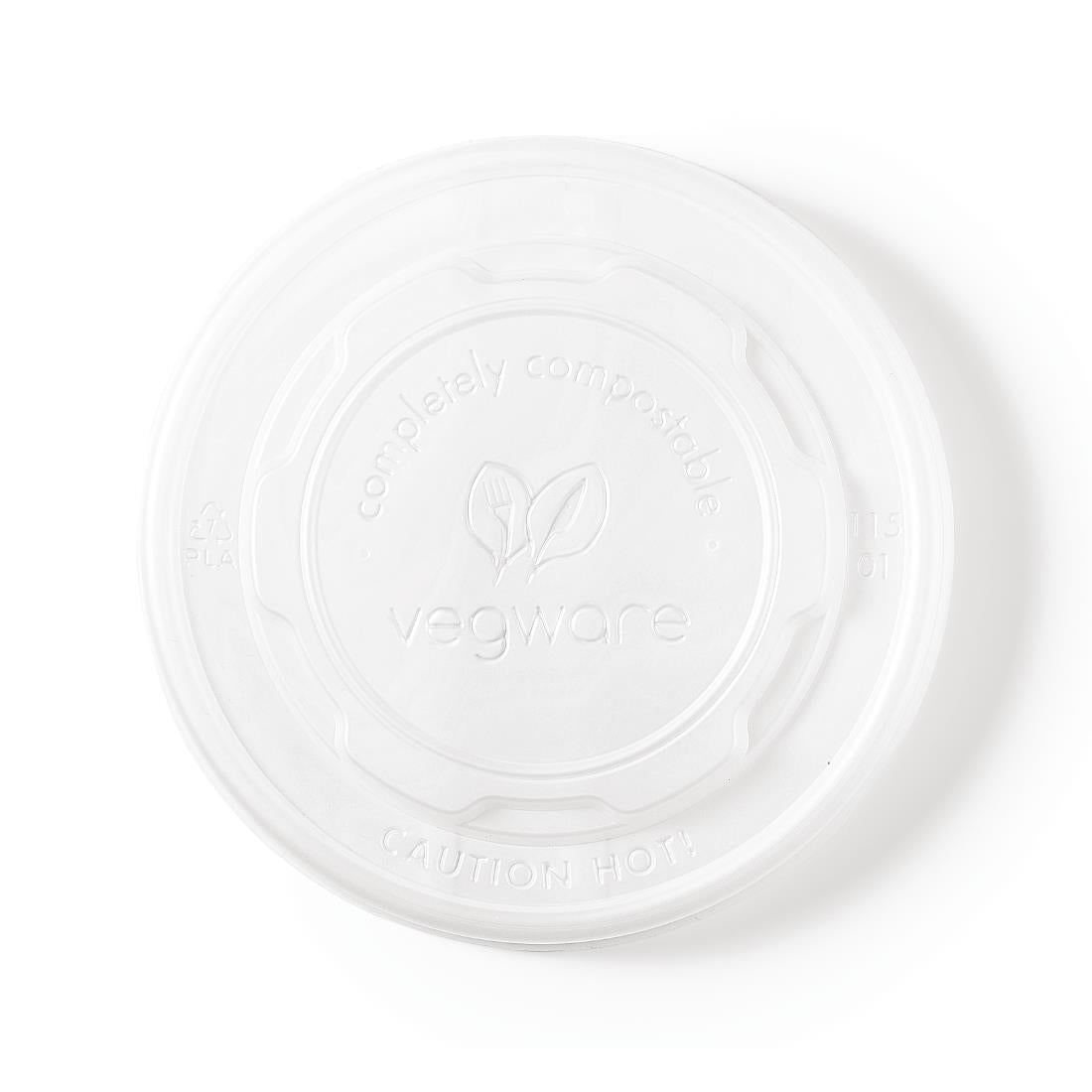 GF048 Vegware Compostable Hot Food Pot Flat Lids 350ml / 12oz and 455ml / 16oz (Pack of 500)