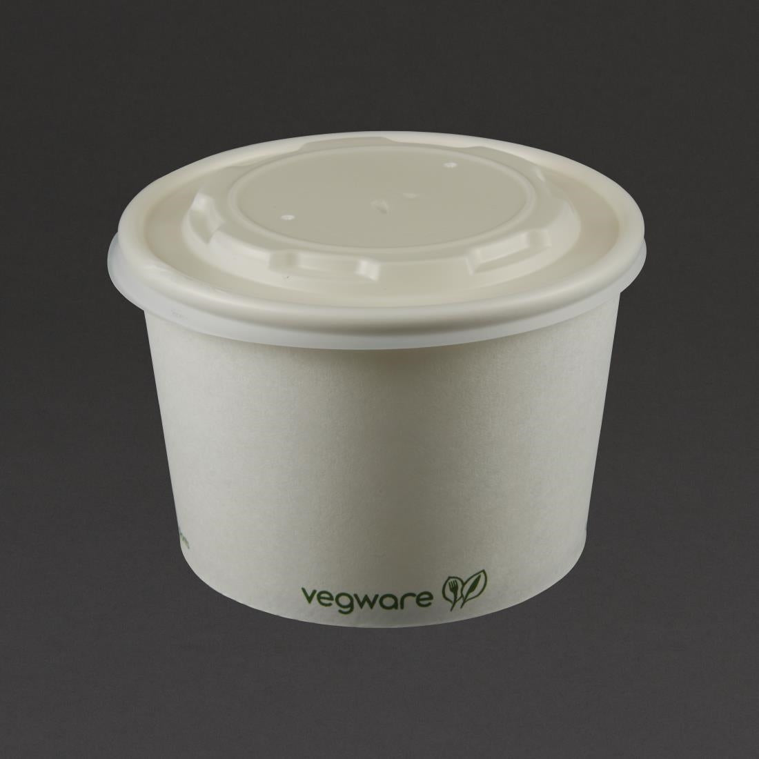 GF048 Vegware Compostable Hot Food Pot Flat Lids 350ml / 12oz and 455ml / 16oz (Pack of 500)